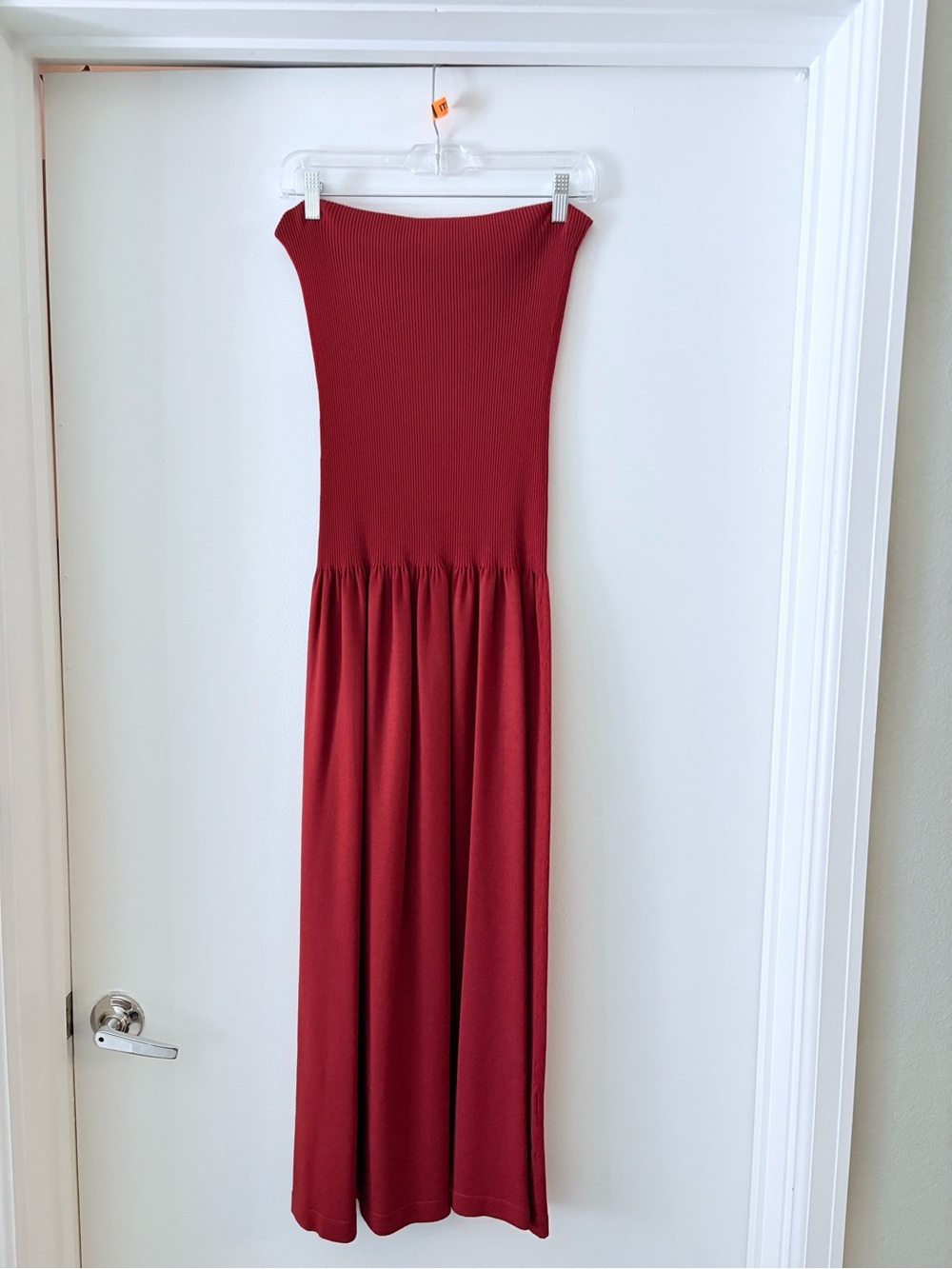 Maternity- Strapless Maxi Dress in Burgundy